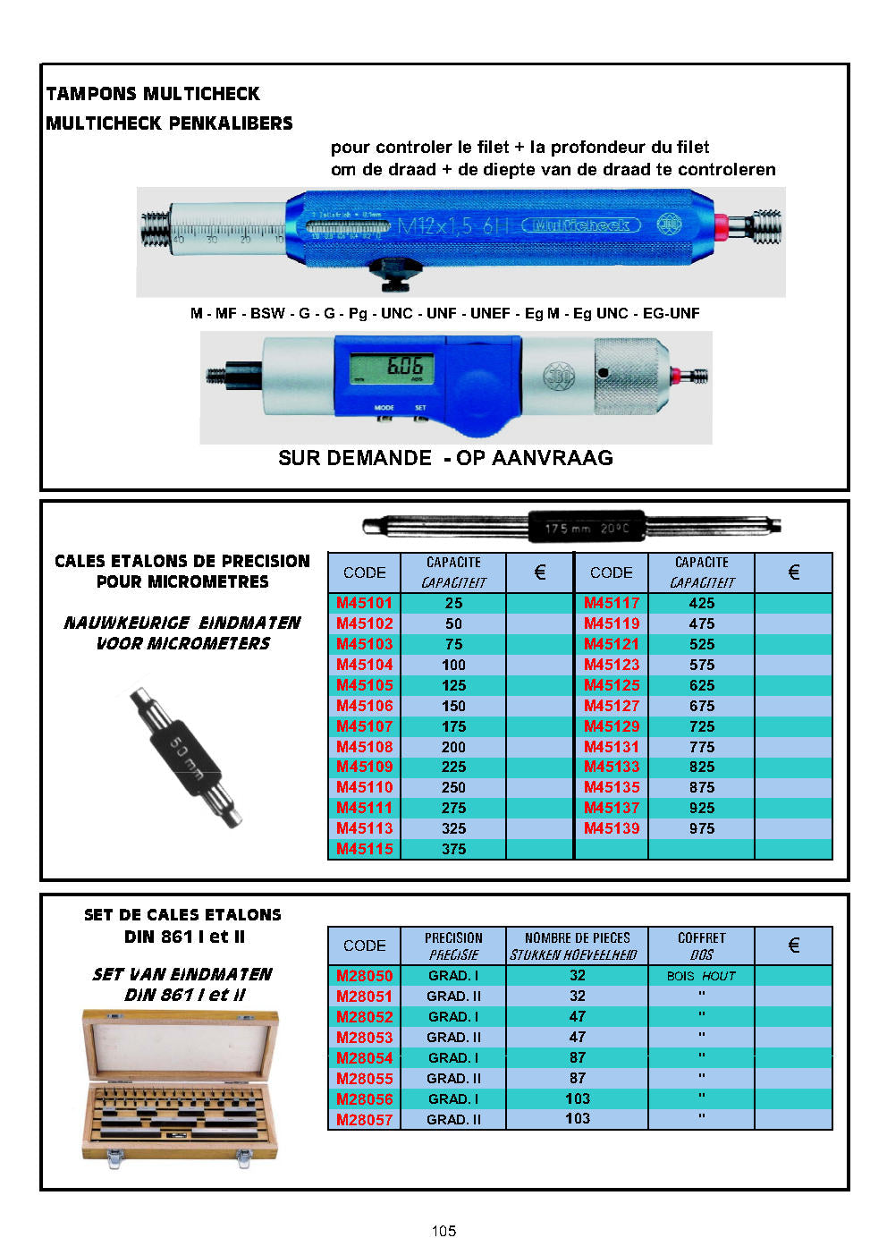 CALIBRES DE CONTRÔLE / TAMPONS ET BAGUES DE CONTROLE DES FILETAGES