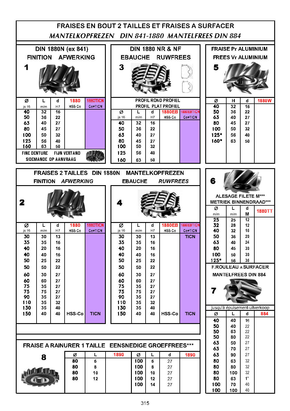 FRAISES A SURFACER EBAUCHE ET FINITION - MANTELKOPFREZEN - SHELL END MILLS