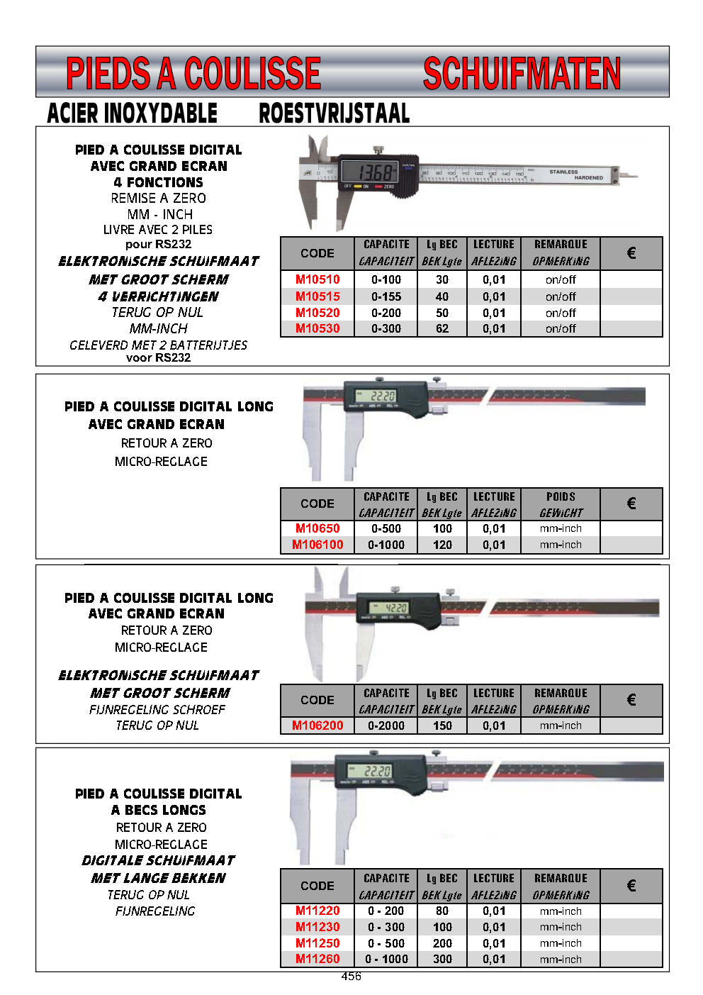 PIEDS A COULISSE & PIEDS A COULISSE SPECIAUX & JAUGES DE PROFONDEUR – SCHUIFMATEN & DIEPTESCHUIFMATEN