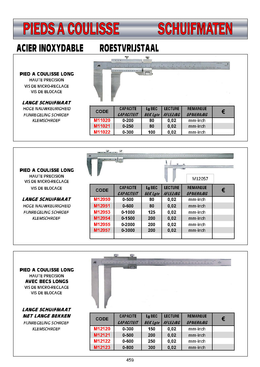 PIEDS A COULISSE & PIEDS A COULISSE SPECIAUX & JAUGES DE PROFONDEUR – SCHUIFMATEN & DIEPTESCHUIFMATEN