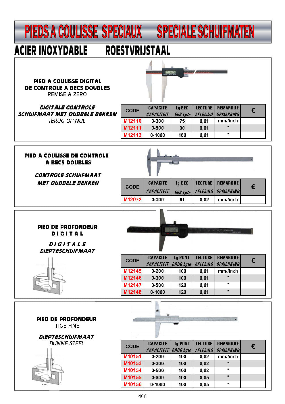 PIEDS A COULISSE & PIEDS A COULISSE SPECIAUX & JAUGES DE PROFONDEUR – SCHUIFMATEN & DIEPTESCHUIFMATEN
