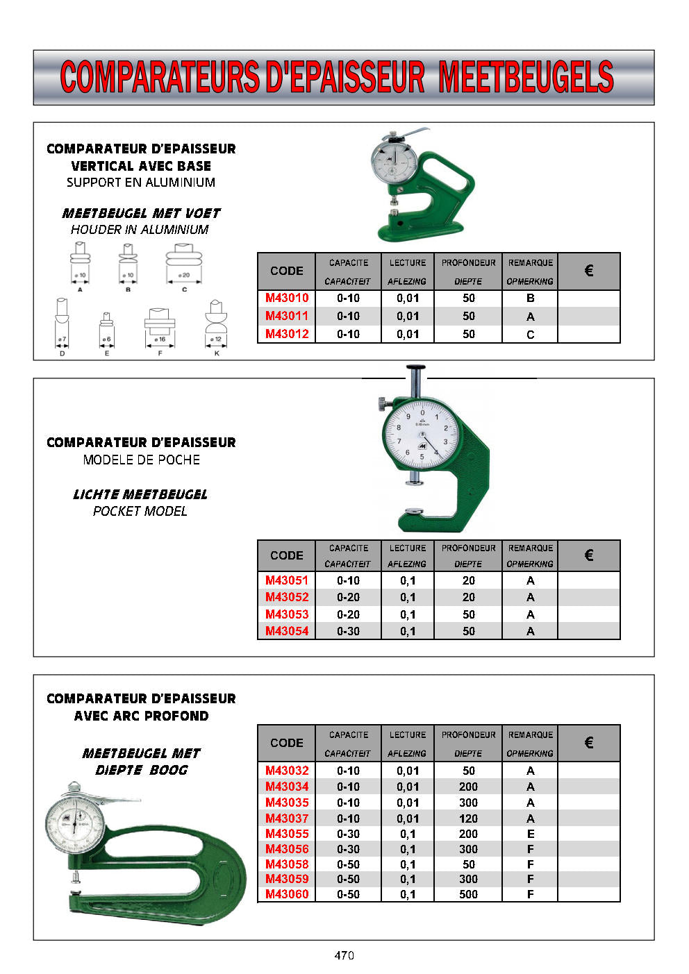 COMPARATEURS D'EPAISSEUR - MEETBEUGELS