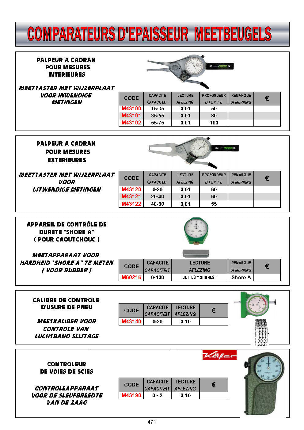 COMPARATEURS D'EPAISSEUR - MEETBEUGELS