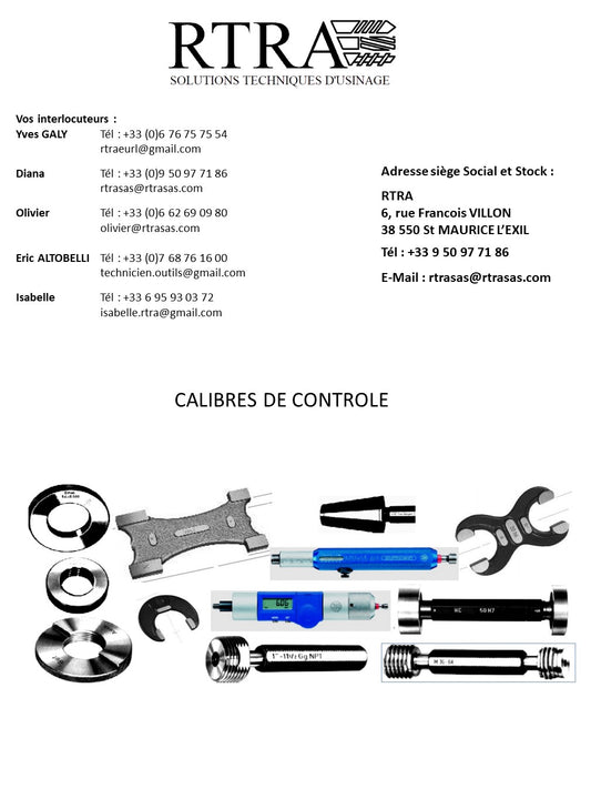 CALIBRES DE CONTRÔLE / TAMPONS ET BAGUES DE CONTROLE DES FILETAGES