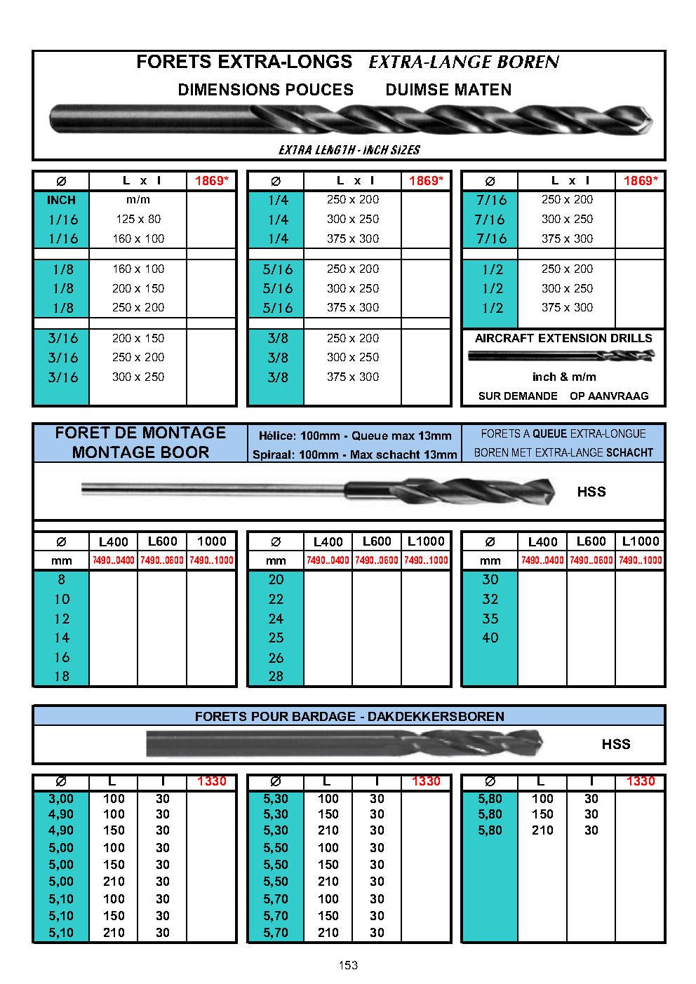 FORETS EXTRA-LONGS - EXTRA-LANGE BOREN - EXTRA-LONG DRILLS