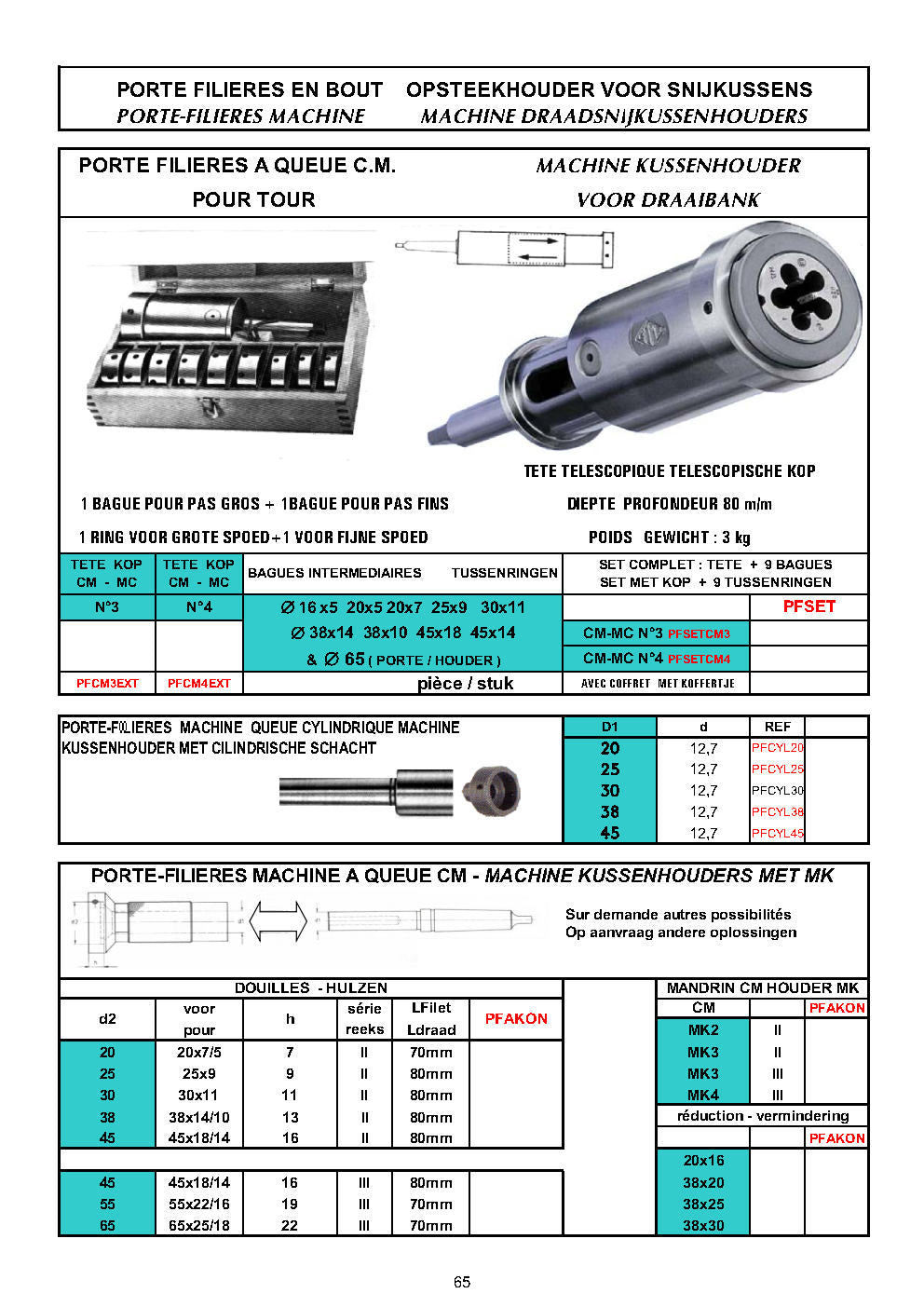 PORTE-FILIERES ET PORTE-TARAUDS - TAPPEN EN DRAADSNIJKUSSENS HOUDERS -  TAPS EN DIES HOLDERS