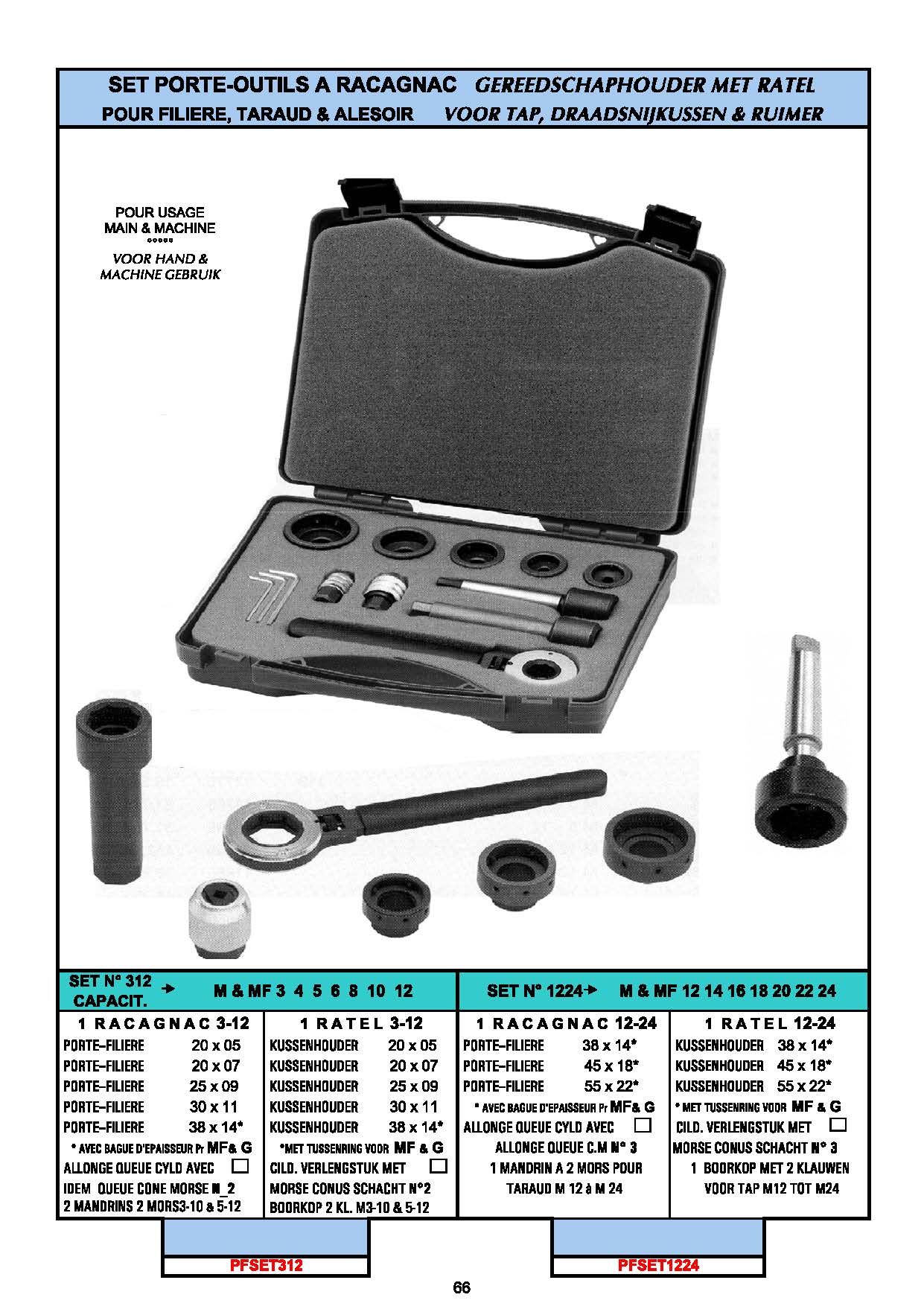 PORTE-FILIERES ET PORTE-TARAUDS - TAPPEN EN DRAADSNIJKUSSENS HOUDERS -  TAPS EN DIES HOLDERS