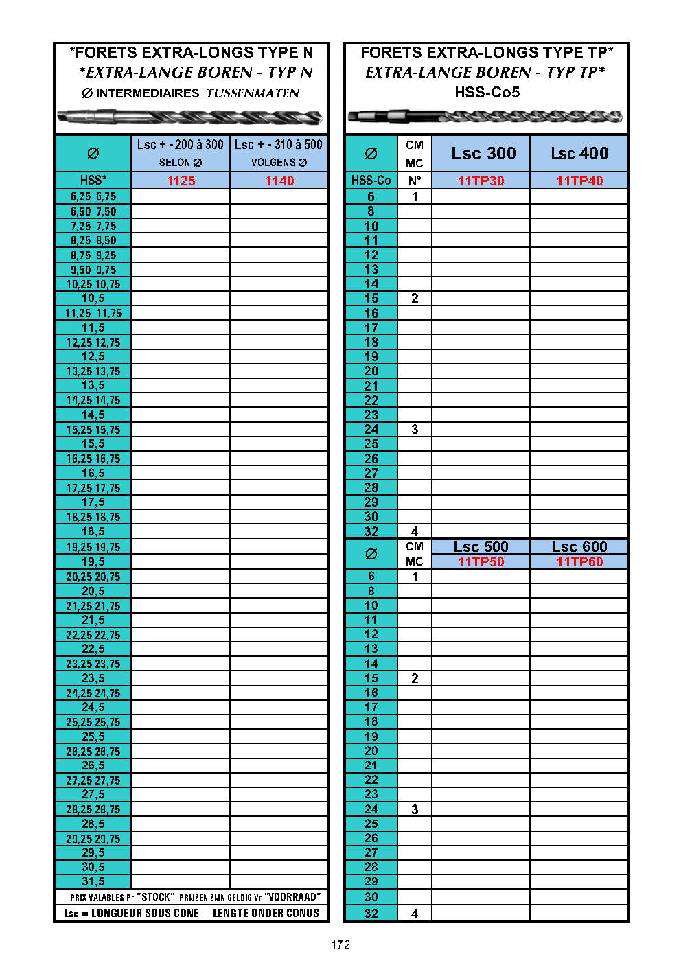 FORETS CM LONGS ET EXTRA LONGS DIN 341 - LANGE BOREN DIN 341 - LONG DRILLS DIN 341