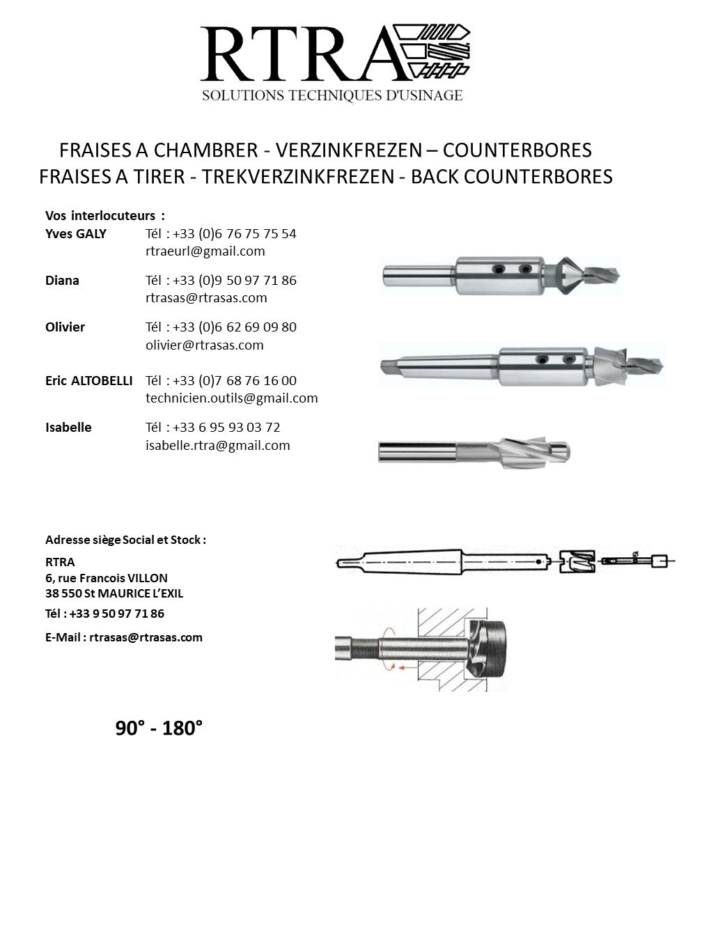 FRAISES A CHAMBRER / FRAISES A TIRER - VERZINKFREZEN / TREKVERZINKFREZEN – COUNTERBORES / BACK COUNTERBORES