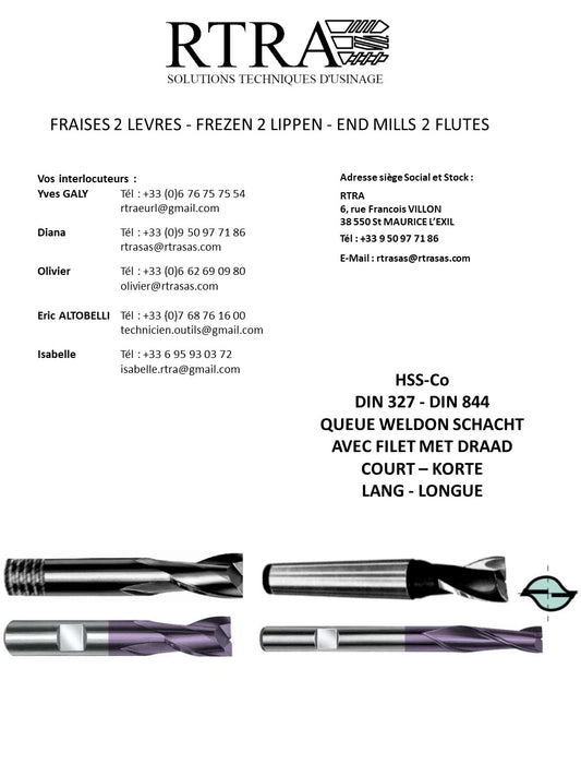 FRAISES 2 LEVRES (Z2) / FRAISES COUTEAUX - FREZEN 2 LIPPEN - END MILLS 2 FLUTES