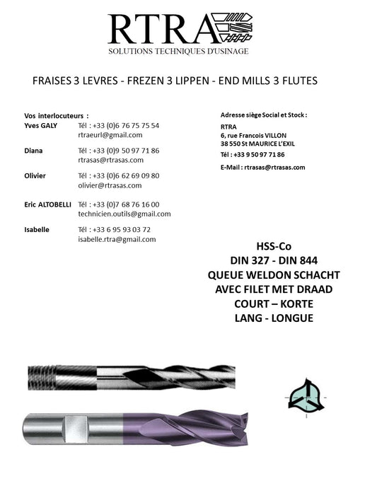 FRAISES 3 LEVRES (Z3) - FREZEN 3 LIPPEN - END MILLS 3 FLUTES