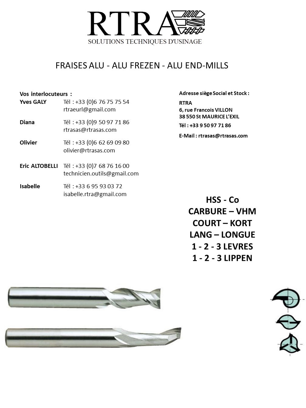 FRAISES ALU - ALU FREZEN - ALU END-MILLS