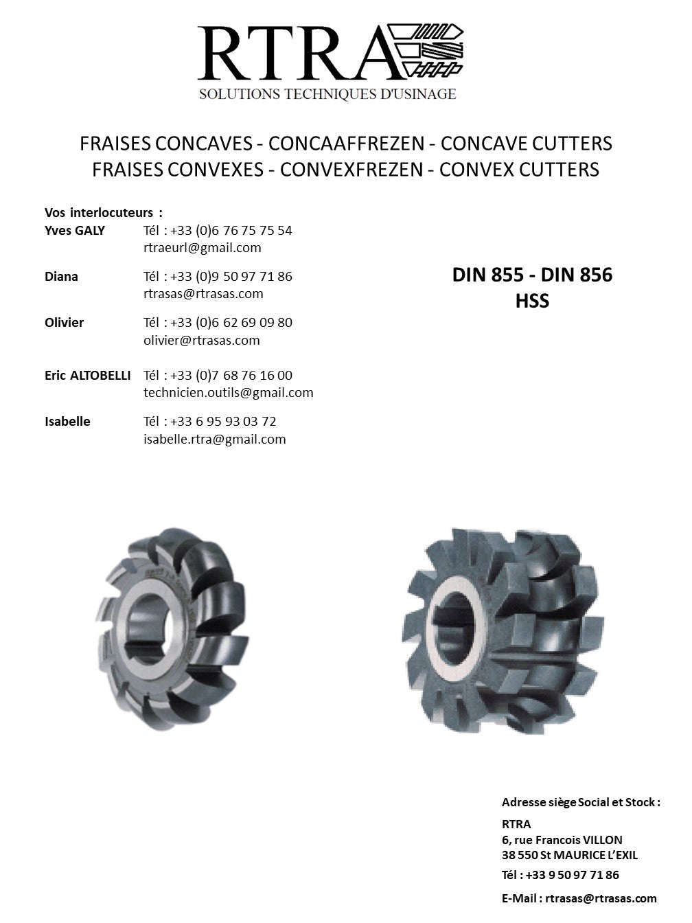 FRAISES CONCAVES & FRAISES CONVEXES - CONCAAFFREZEN & CONVEXFREZEN - CONCAVE CUTTERS & CONVEX CUTTERS