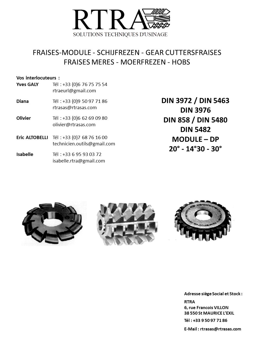 FRAISES-MODULE & FRAISES MERES / COUTEAUX CIRCULAIRES - SCHIJFREZEN & MOERFREZEN - GEAR CUTTERS & HOBS