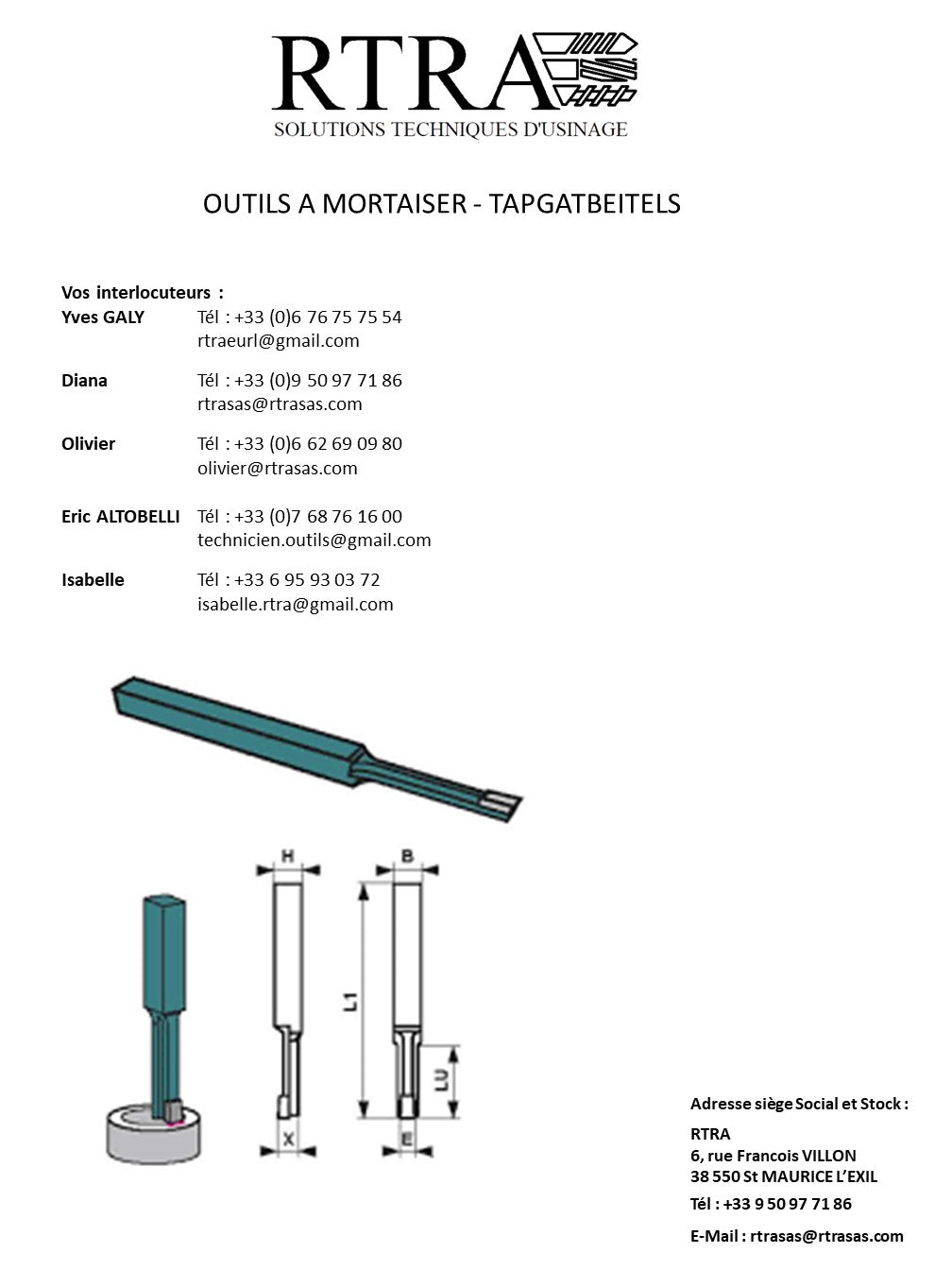 OUTILS A MORTAISER - TAPGATBEITELS – VOOR SPIEBBAN