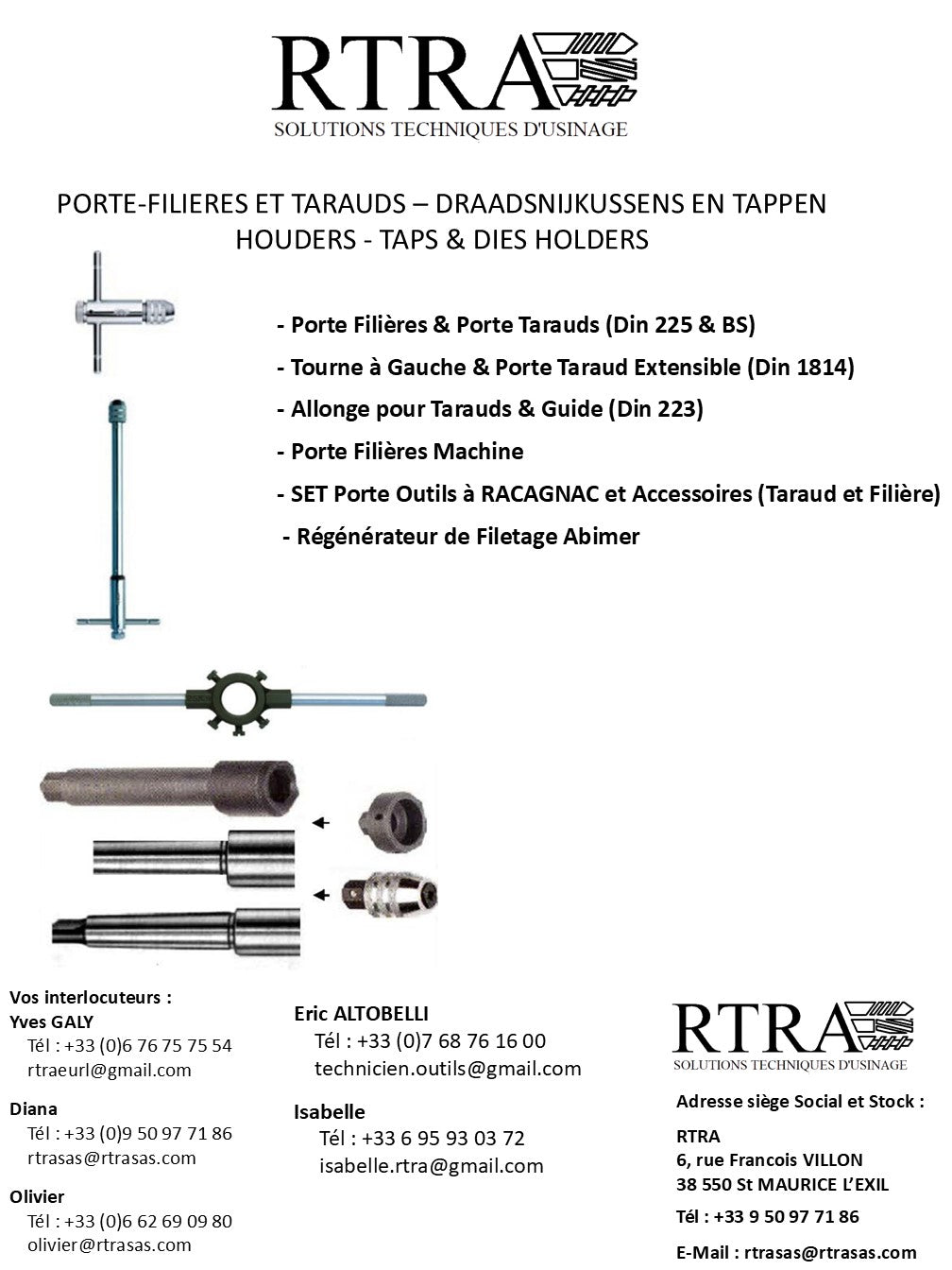 PORTE-FILIERES ET TARAUDS – DRAADSNIJKUSSENS EN TAPPEN HOUDERS - TAPS & DIES HOLDERS