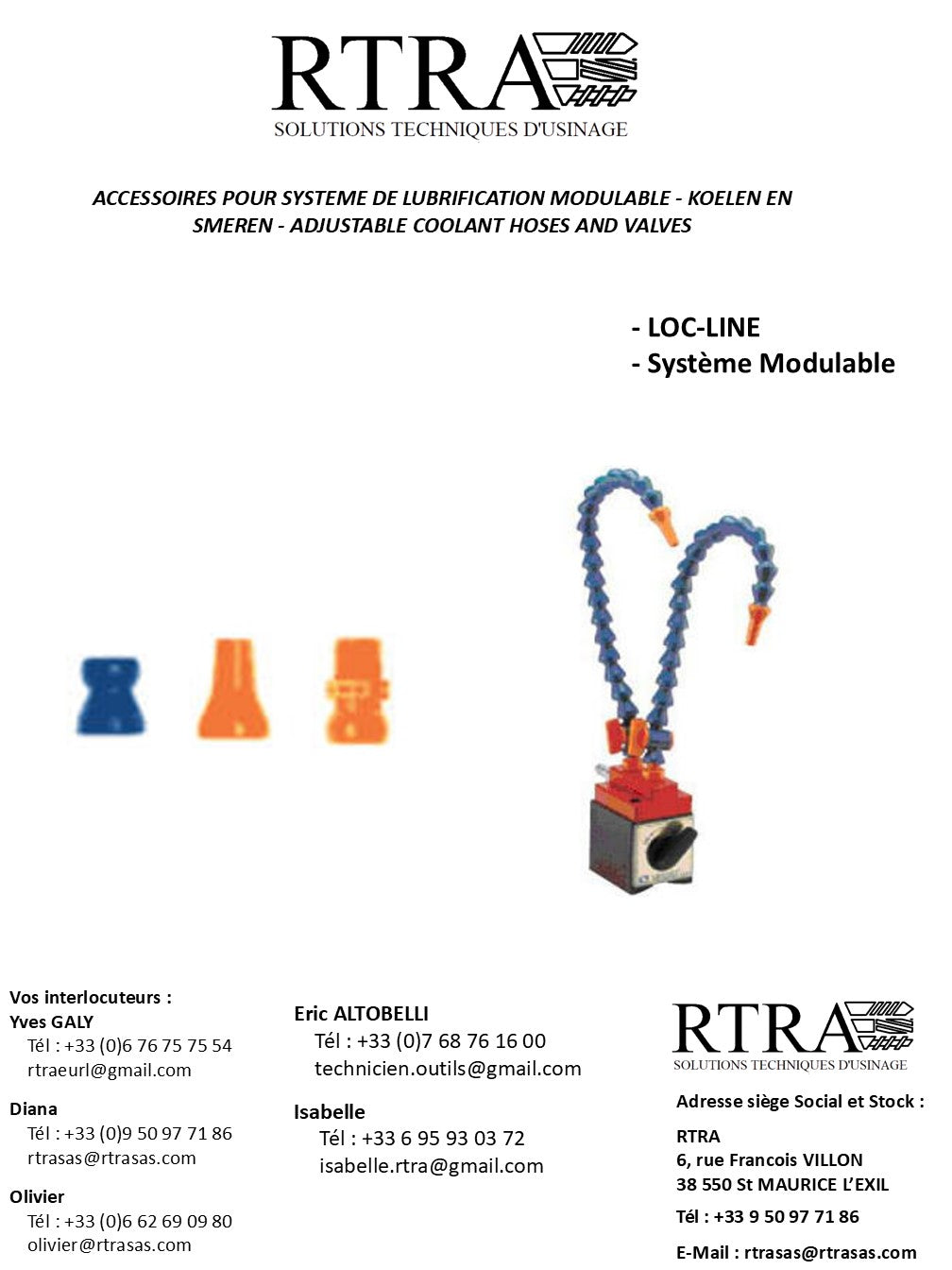 ACCESSOIRES POUR SYSTEME DE LUBRIFICATION MODULABLE - KOELEN EN SMEREN - ADJUSTABLE COOLANT HOSES AND VALVES