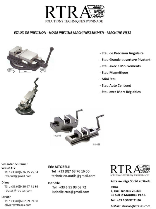 ETAUX MACHINE DE PRECISION - HOGE PRECISIE MACHINEKLEMMEN - MACHINE VISES