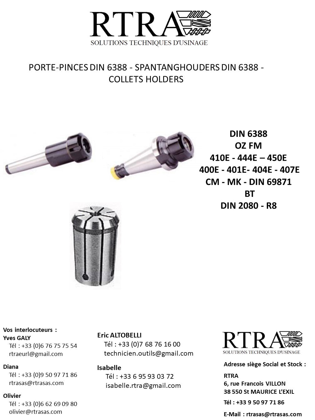 PORTE-PINCES SPANTANGEN (FM-OZ) DIN 6388 - SPANTANGHOUDERS DIN 6388 - COLLETS HOLDERS