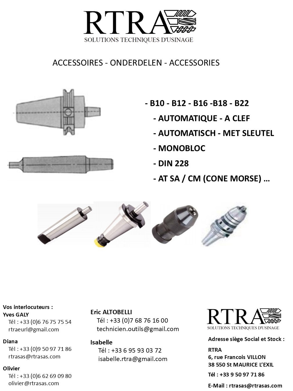 MANDRINS PORTE-FORETS & MANDRIN DE FORAGE - BOORKOPPEN - DRILL CHUCK HOLDERS
