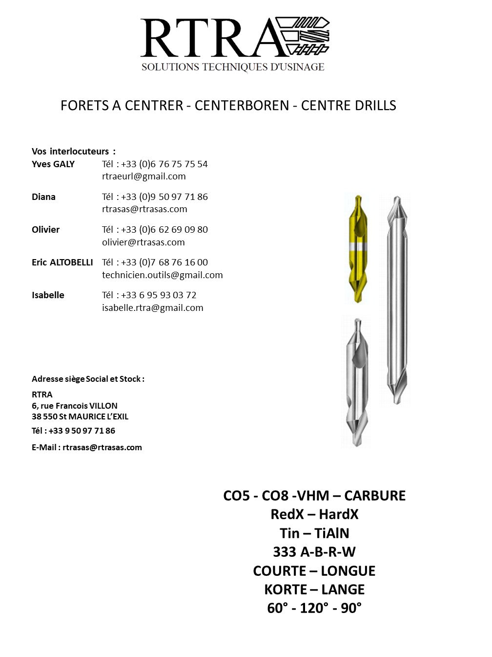 FORETS A CENTRER - CENTERBOREN - CENTRE DRILLS