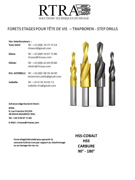 FORETS ETAGES POUR TÊTE DE VIS  – TRAPBOREN - STEP DRILLS