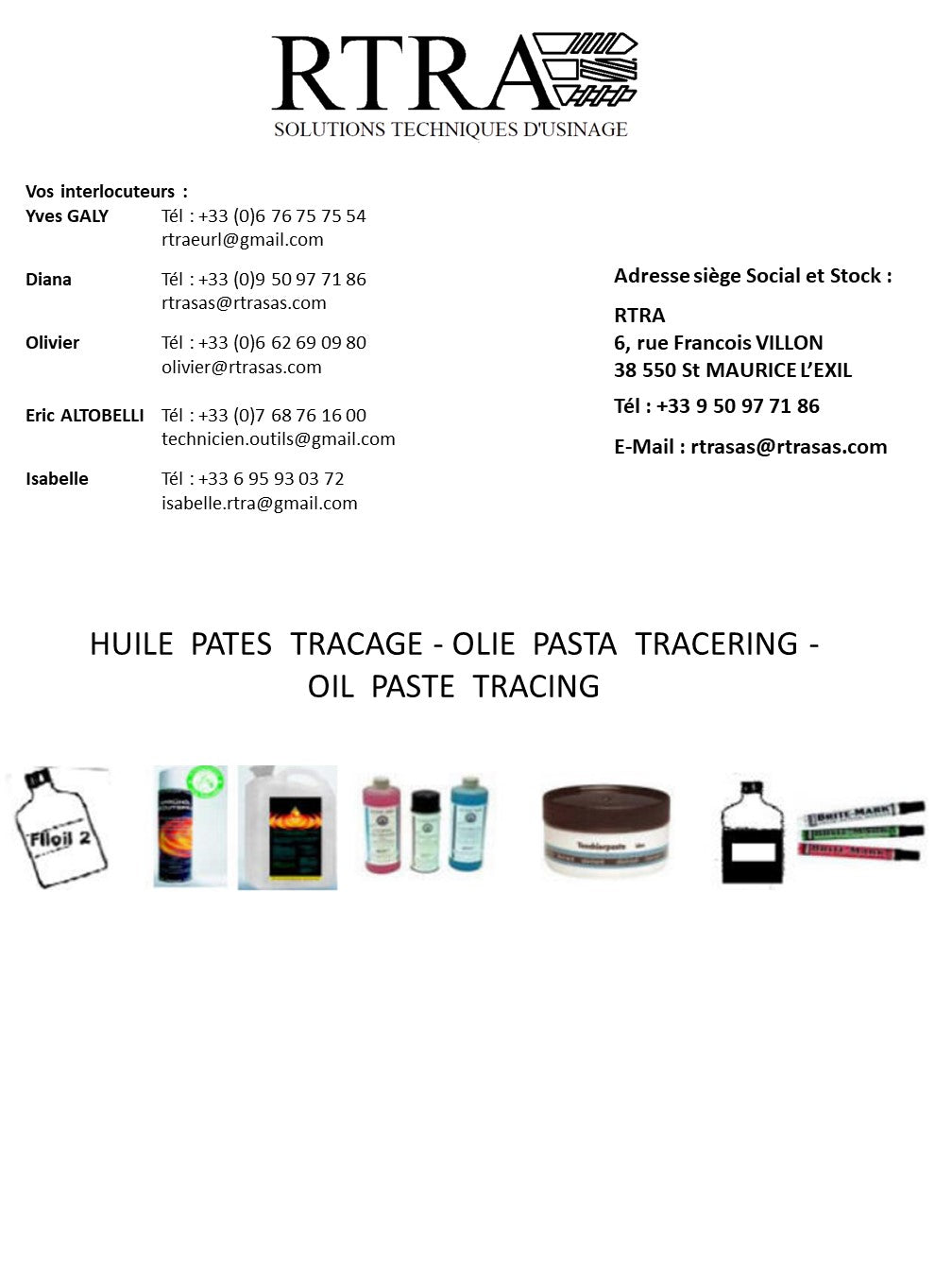 HUILE  PATES  TRACAGE - OLIE  PASTA  TRACERING - OIL  PASTE  TRACING