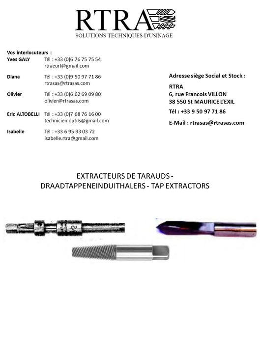 EXTRACTEURS DE TARAUDS & DESINTEGRATEURS DE TARAUDS  - DRAADTAPPENEINDUITHALERS - TAP EXTRACTORS