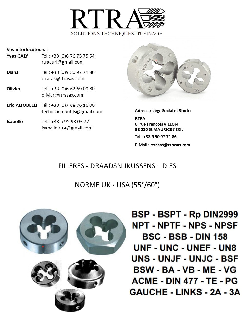 FILIÈRES UK & USA (55° / 60°)- DRAADSNIJKUSSENS - DIES