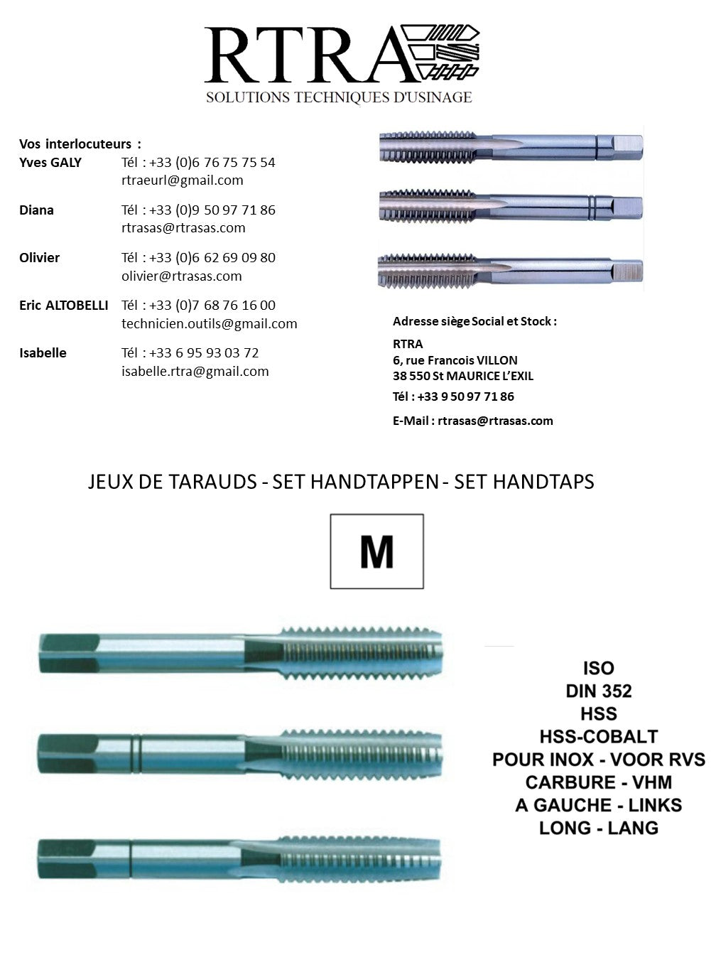 JEUX DE TARAUDS MÉTRIQUE / ISO / M - SET HANDTAPPEN - SET HANDTAPS