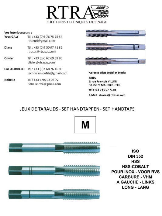 JEUX DE TARAUDS MÉTRIQUE / ISO / M - SET HANDTAPPEN - SET HANDTAPS