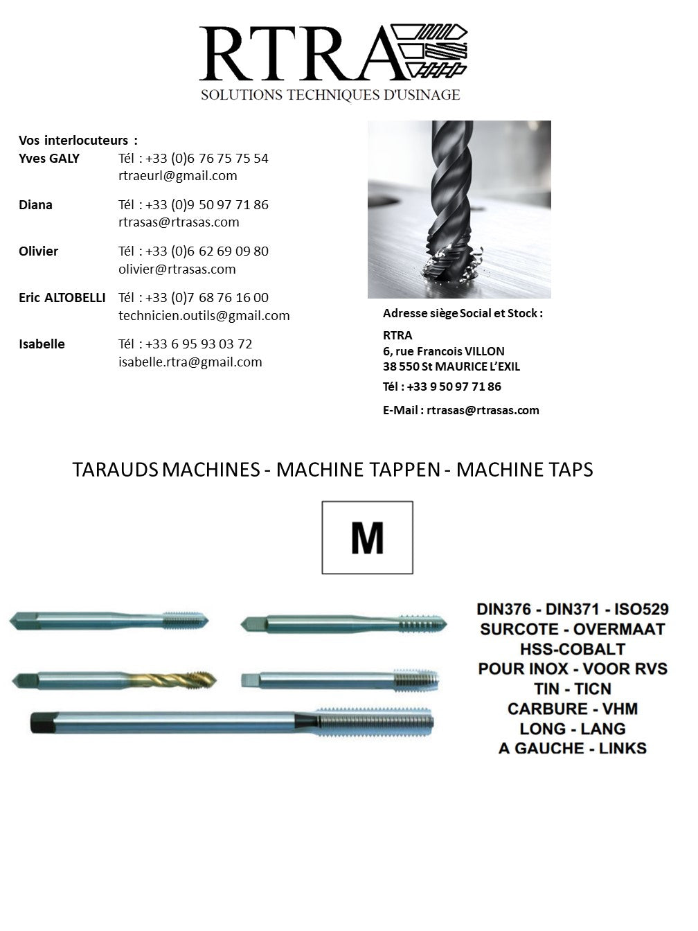 TARAUDS MACHINES ISO / M / METRIQUE - MACHINE TAPPEN -MACHINE TAP
