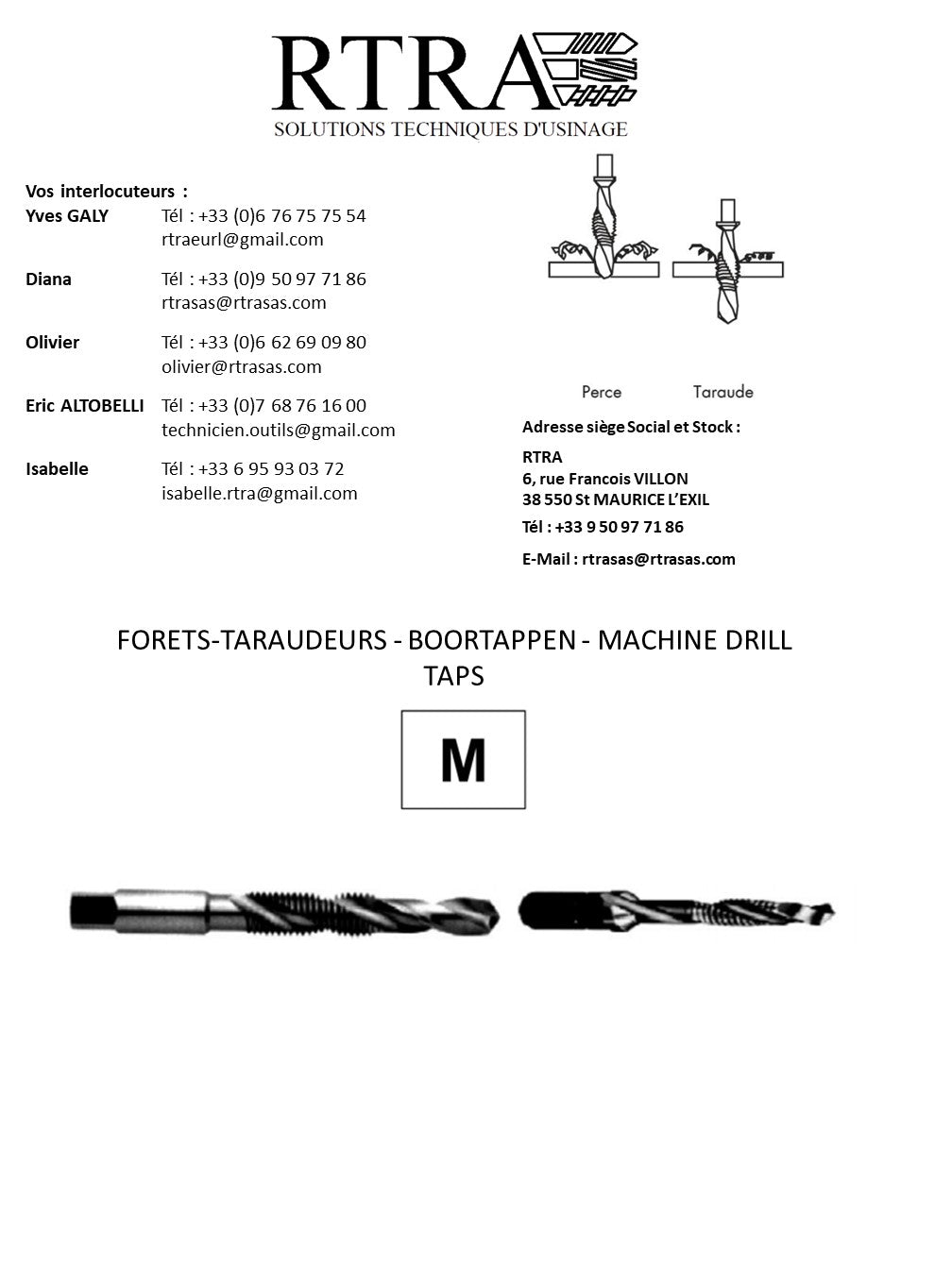 FORETS-TARAUDEURS MÉTRIQUE ISO - BOORTAPPEN - MACHINE DRILL TAPS