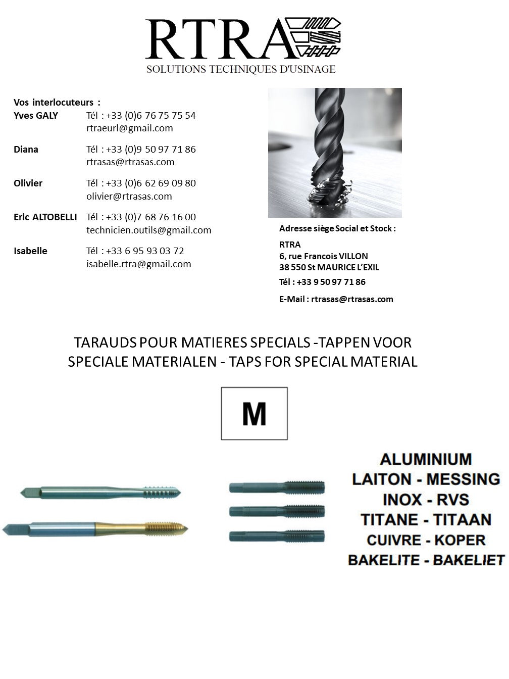 TARAUDS POUR MATIERES SPECIAL M / METRIQUE / ISO -TAPPEN VOOR SPECIALE MATERIALEN - TAPS FOR SPECIAL MATERIAL