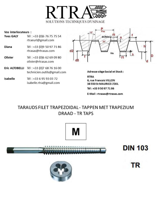 TARAUDS FILET TRAPEZOIDAL M / ISO / METRIQUE - TAPPEN MET TRAPEZIUM DRAAD - TR TAPS