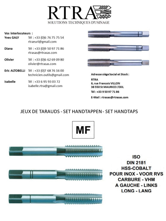 JEUX DE TARAUDS MÉTRIQUE FIN / ISO FIN / MF - SET HANDTAPPEN - SET HANDTAPS