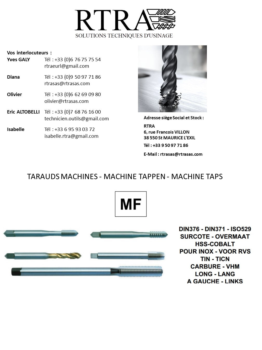 TARAUDS MACHINES MÉTRIQUE FIN / ISO FIN / MF - MACHINE TAPPEN -MACHINE TAP