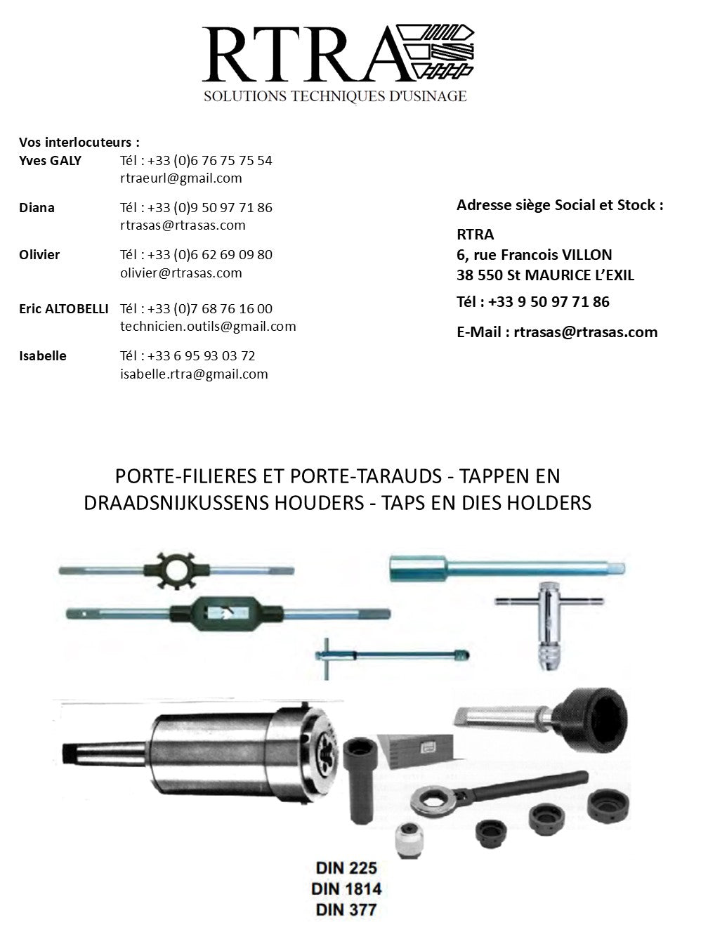 PORTE-FILIERES ET PORTE-TARAUDS - TAPPEN EN DRAADSNIJKUSSENS HOUDERS -  TAPS EN DIES HOLDERS