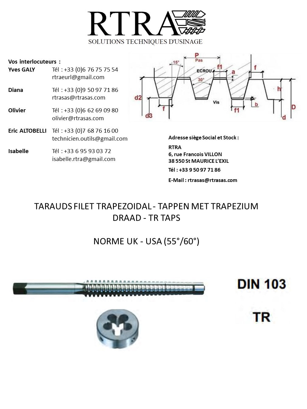 TARAUDS FILET TRAPEZOIDAL UK & USA (55° / 60°) - TAPPEN MET TRAPEZIUM DRAAD - TR TAPS