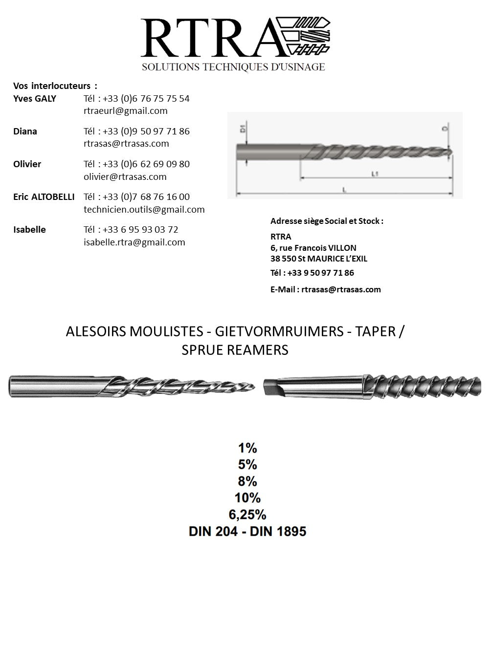 ALESOIRS MOULISTES - GIETVORMRUIMERS - TAPER / SPRUE REAMERS