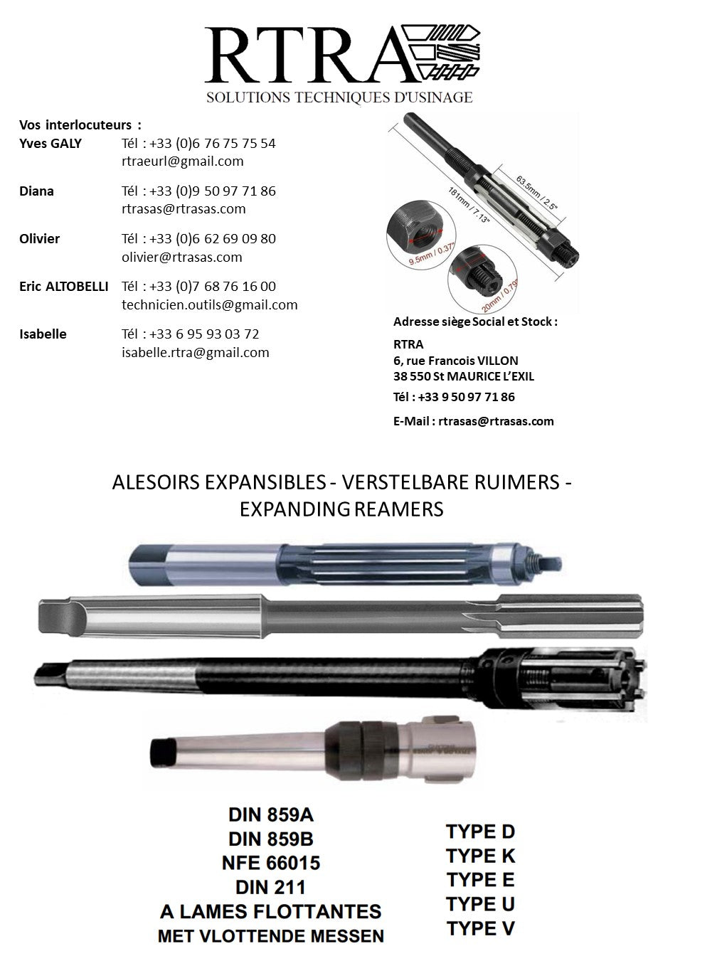 ALESOIRS EXPANSIBLES - VERSTELBARE RUIMERS - EXPANDING REAMERS