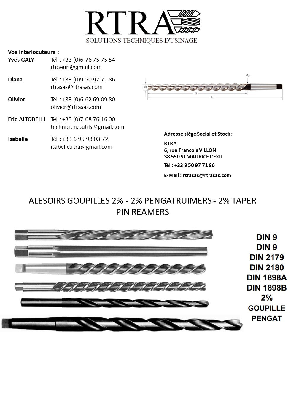 ALESOIRS GOUPILLES 2% - 2% PENGATRUIMERS - 2% TAPER PIN REAMERS