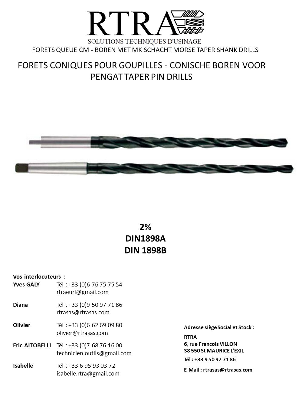 FORETS CM CONIQUES POUR GOUPILLES - CONISCHE BOREN VOOR PENGAT TAPER PIN DRILLS