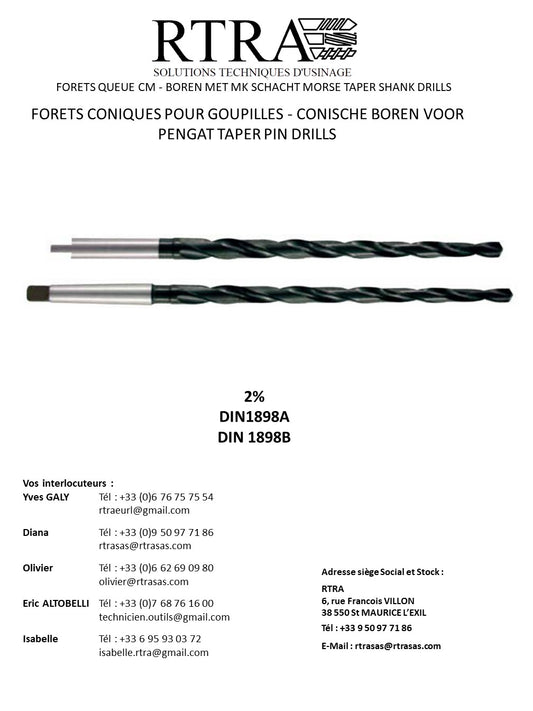 FORETS CM CONIQUES POUR GOUPILLES - CONISCHE BOREN VOOR PENGAT TAPER PIN DRILLS