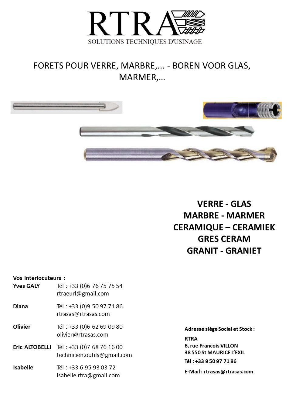 FORETS POUR VERRE, MARBRE,... - BOREN VOOR GLAS, MARMER,…