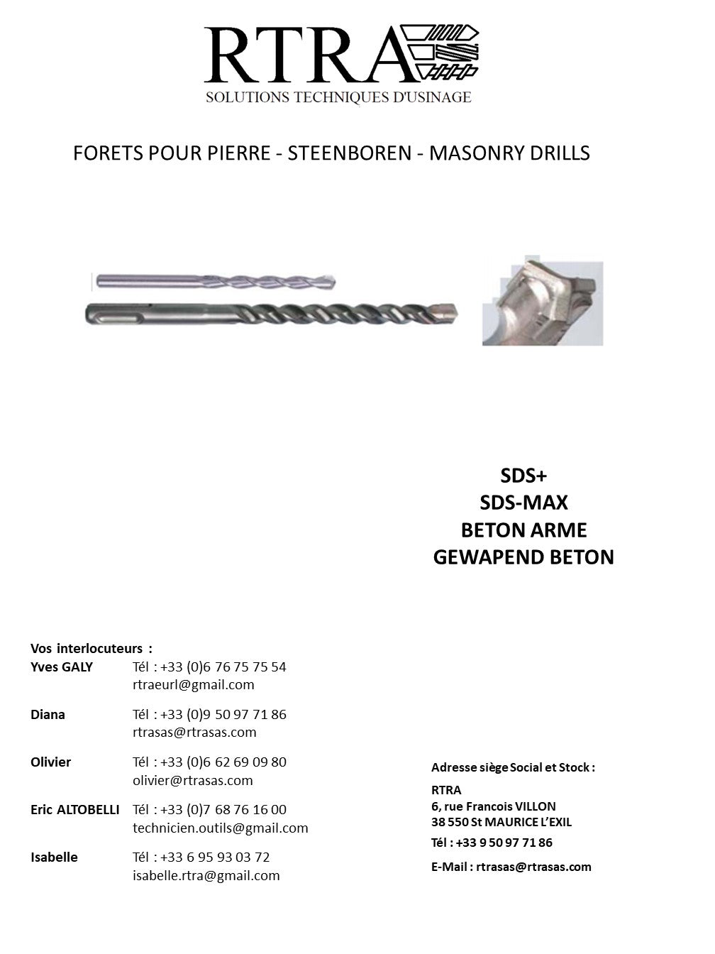 FORETS POUR BETON / PIERRE / PLATRE - STEENBOREN - MASONRY DRILLS