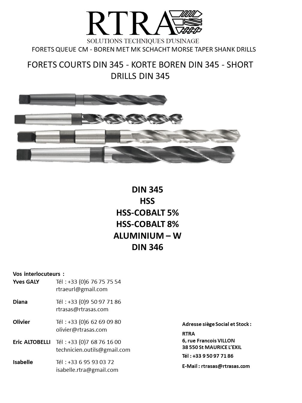 FORETS CM COURTS DIN 345 / 346 - KORTE BOREN DIN 345 / 346 - SHORT DRILLS DIN 345 / 346